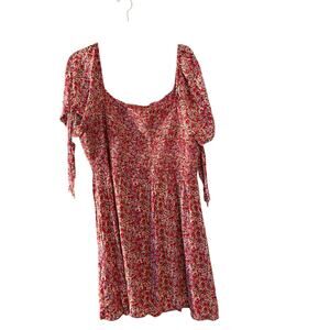 American Eagle Red Floral Dress Smocked Top XXL Prarie Babydoll Boho Feminine